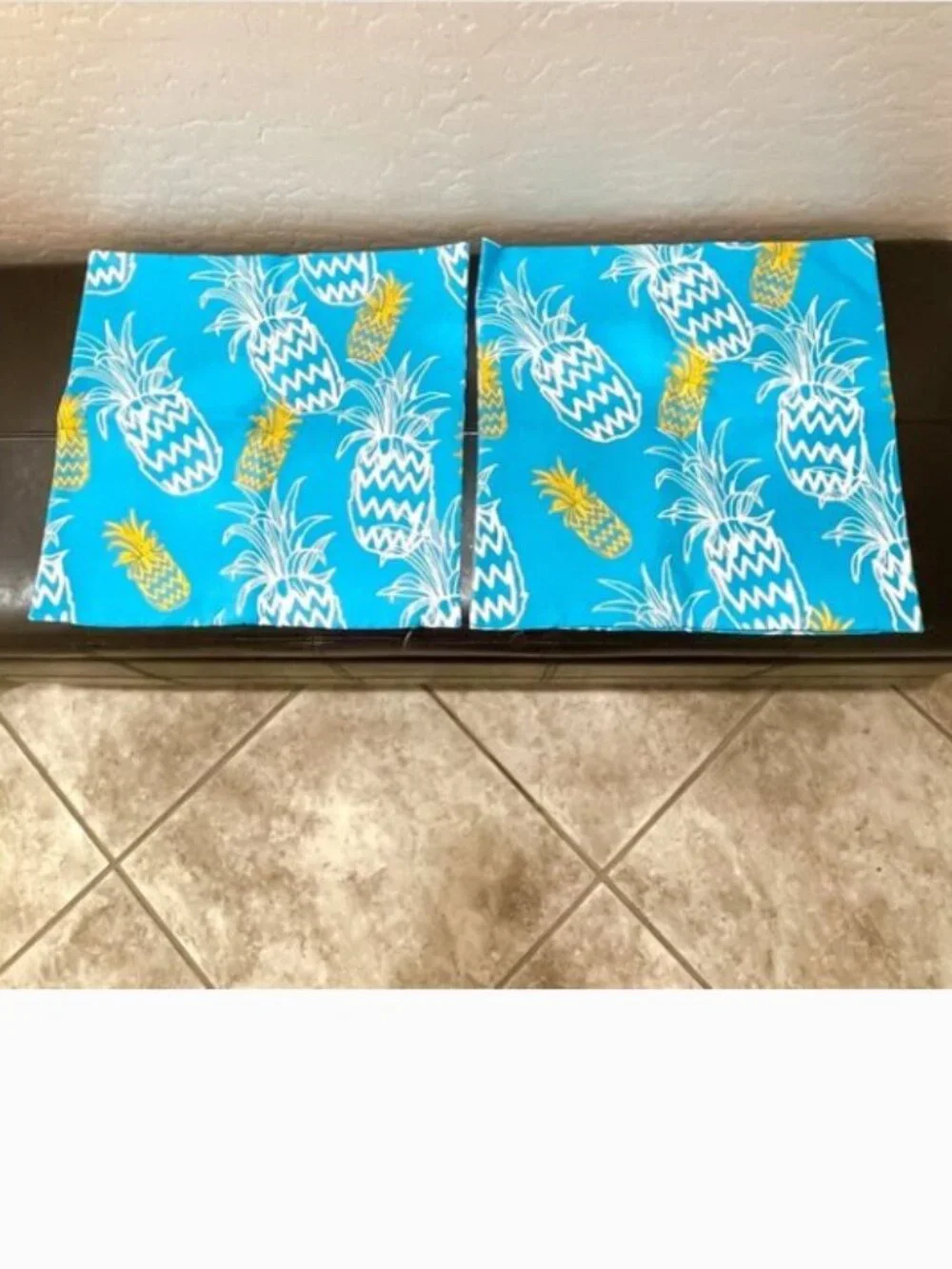 New Pier 1 Pillow Covers Set of 2 Pineapple Blue White Yellow Tropical
